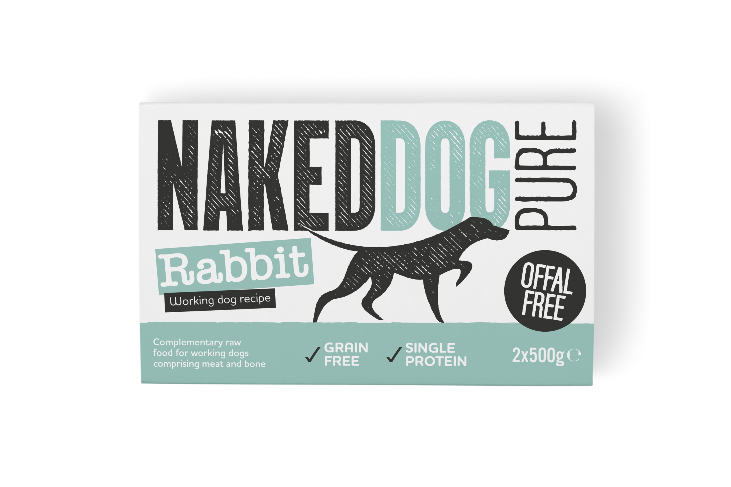 NAKEDDOG Pure Working Dog Offal Free Rabbit 2x500g, tub with lid off