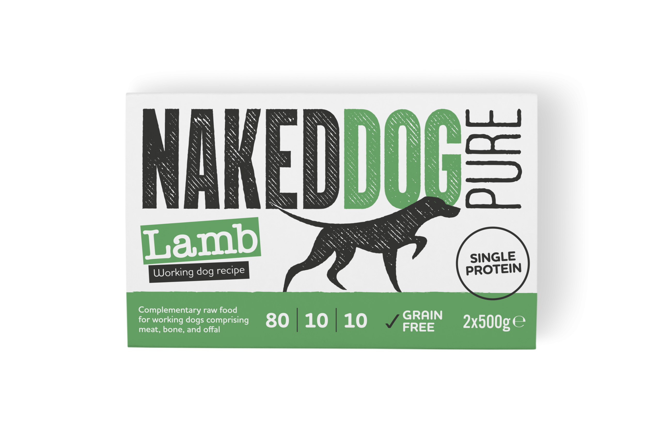 NAKEDDOG Pure Working Dog Lamb 2x500g, tub with lid off