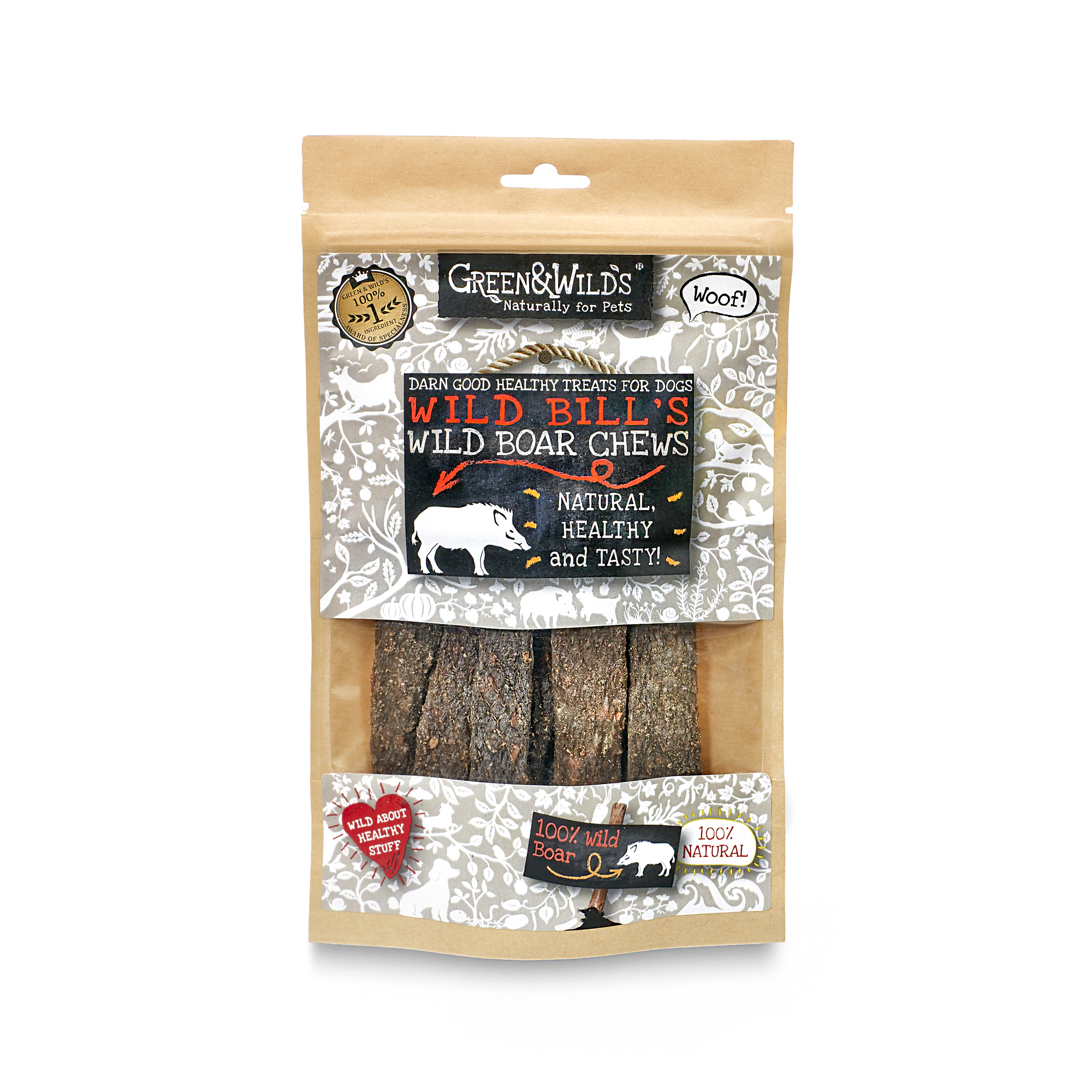 Green & Wilds Wild Bill's Wild Boar Chews 100g pack